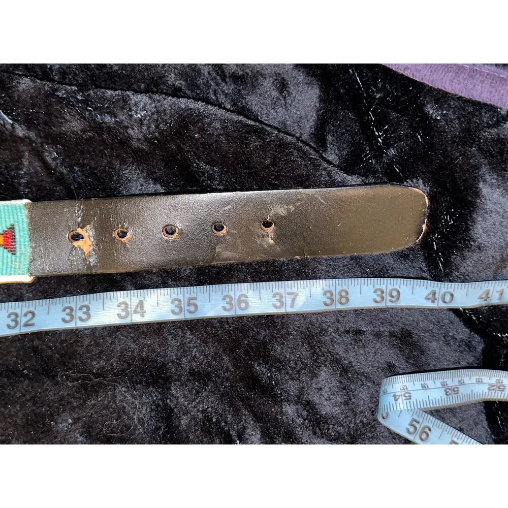 VINTAGE NATIVE TURQUOISE BEADED LEATHER BELT & MATCHING BUCKLE